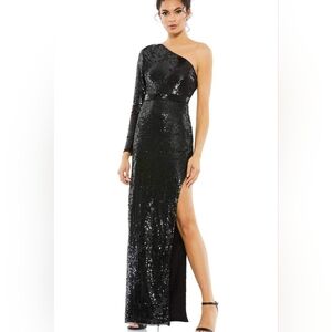 Mac Duggal Black Sequin One-Shoulder Gown